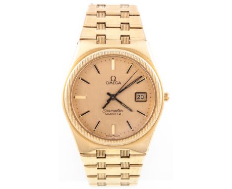 Omega - A gentleman's Seamaster Quartz wrist watch circa 1985, the circular gold baton dial having a sweep seconds hand and d