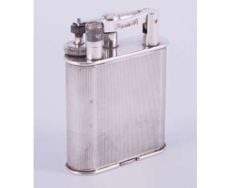 Dunhill - A 'Giant' table cigarette lighter, silver-plated barley engine turned design, flip top, Patent No 390107, Reg'd Des