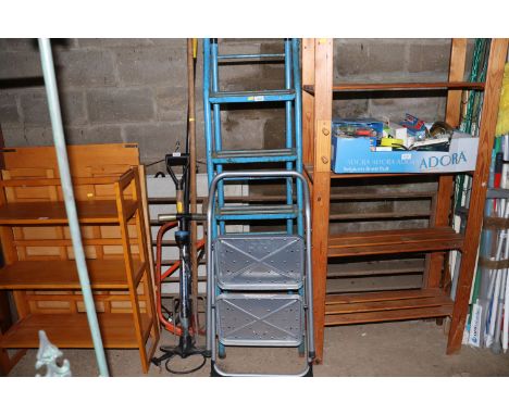 A folding step stool and a metal step ladder 
