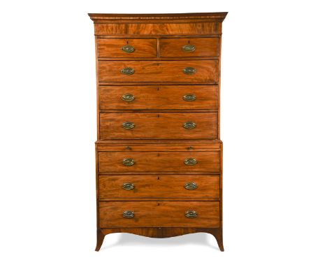 with brushing slide, two short and six long drawers, on splayed bracket feet (Dimensions: h: 195cm w: 110cm d: 55cm )(h:&nbsp