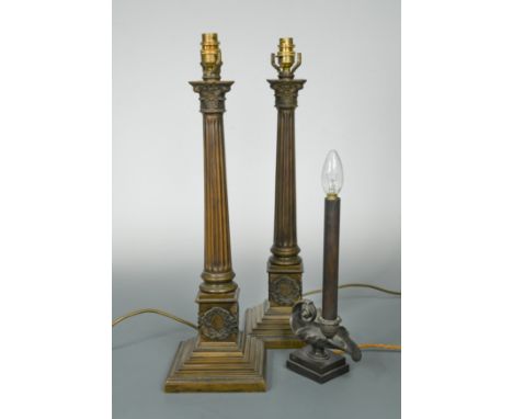 49cm high, together with another brass lamp in the form of an Etruscan oil lamp (Qty: 3)Footnote: Provenance: Wood Dalling Ha