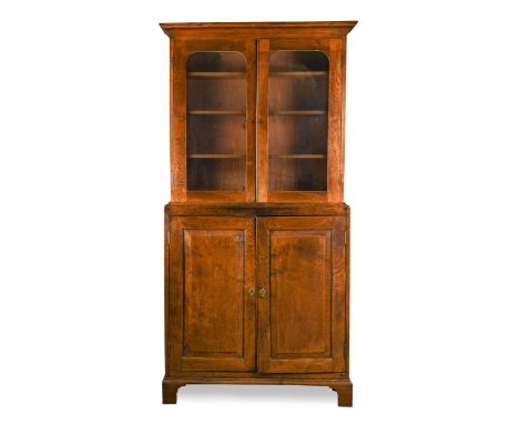 with an associated arched glazed upper half, on bracket feet (Dimensions: h: 198cm w: 98cm d: 24cm )(h:&nbsp;198cm w:&nbsp;98