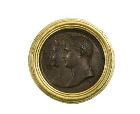 cast with relief portrait of Napoleon and Maria Louisa within a giltwood frame (Dimensions: 13cm diameter)(13cm diameter)