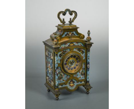 of architectural form with pillars to the front angles, dial with applied button numerals, French carriage type movement with