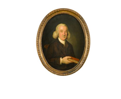 Portrait of a Man, seated, in a brown coat and white stock, holding a book, inscribed to the reverse "R M H Evans, of Wyken H