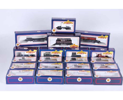 Collection of twenty railway goods wagons, all boxed by Bachmann 30 Tonne bogie bolster wagon, cattle wagon, plank wagon, Chi