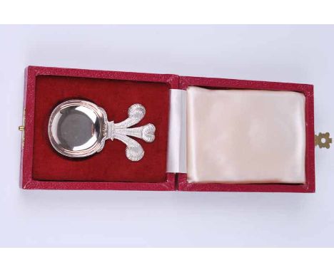 A Royal Wedding souvenir silver caddy spoon with Prince of Wales feathers to celebrate the wedding of Prince Charles and Lady