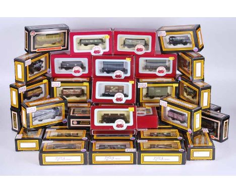 Collection of 39 Dapol railway goods wagons boxed including open plank box van, open plank rock quarries, ten tonne tanker, h
