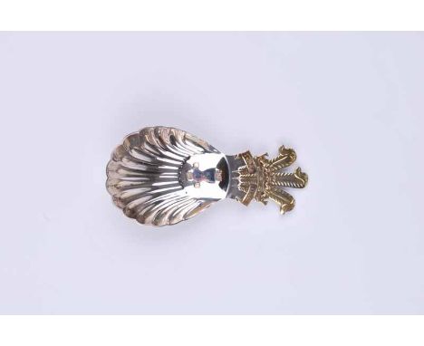 A Royal Wedding souvenir silver caddy spoon with gilt Prince of Wales feathers to celebrate the wedding of Prince Charles and