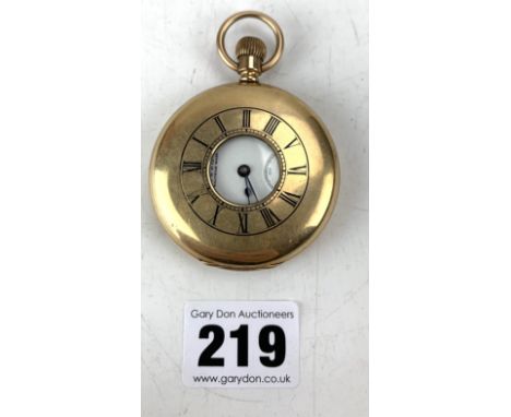 Waltham gold plated half-hunter pocket watch, 2" dia, working