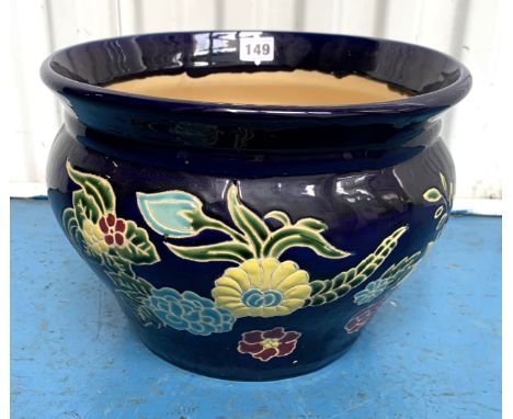 Blue floral ceramic planter 12"dia x 8.5"