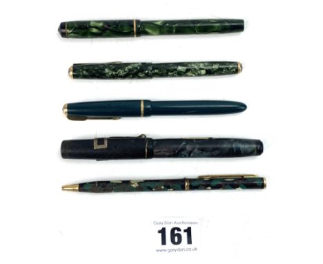 4 fountain pens - Wyvern no. 80, Conway Stewart 759, Pilot and Parker and unnamed ballpoint pen