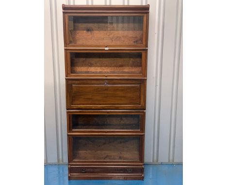 Globe Wernicke 5 heights section bookcase with base drawer and drop-down bureau  34"w x 11"d x 75"h