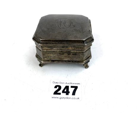 Square silver trinket box with blue velvet lining, 2.5"sq