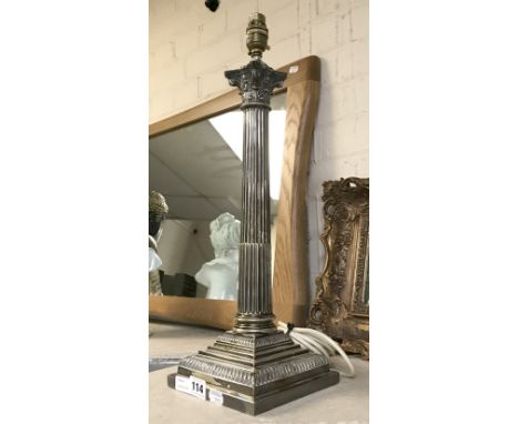 SILVER PLATED TABLE LAMP WITH CORINTHIAN COLUMN - 40 CMS