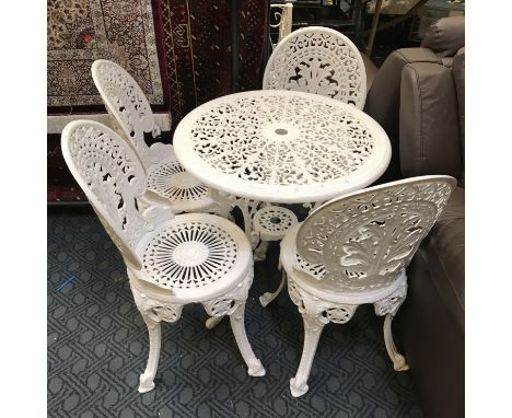 WROUGHT IRON GARDEN TABLE &amp; FOUR CHAIRS