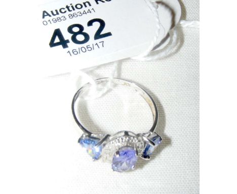 A tanzanite and diamond ring in 10ct white gold setting