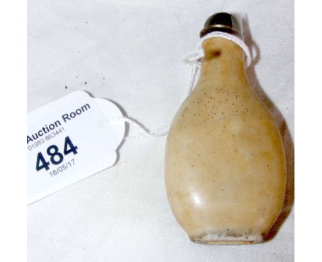 A 19th century ceramic Chinese snuff bottle with jasperware top and bone spoon