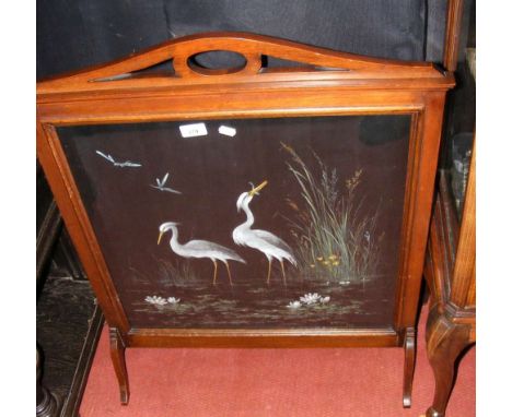 Mahogany framed fire screen with Heron decoration