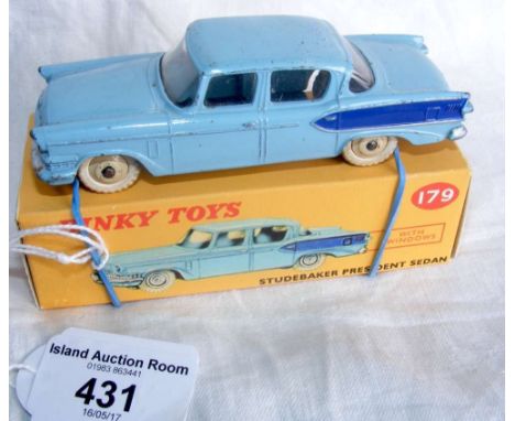 A Dinky Toys No.179 Studebaker Sedan in two-tone blue in reproduction box