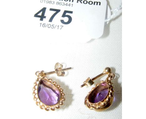 A pair of 9ct gold amethyst drop earrings