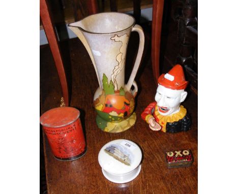 Prattware pot lid showing Crystal Palace, together with other collectables