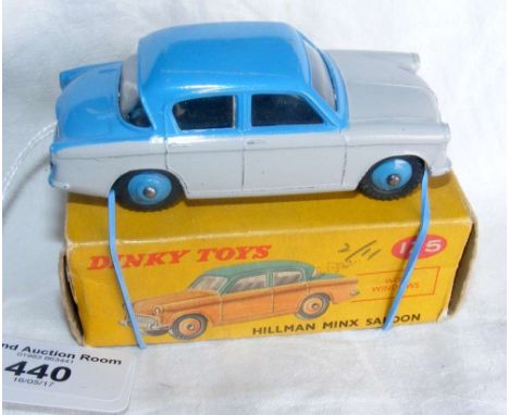 A boxed Dinky Toys No.175 Hillman Minx Saloon in blue and grey