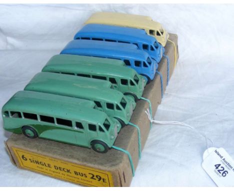 Dinky Toys 29E - a wholesale Trade Box of 6 "Half-Cab" single decker buses in various colours