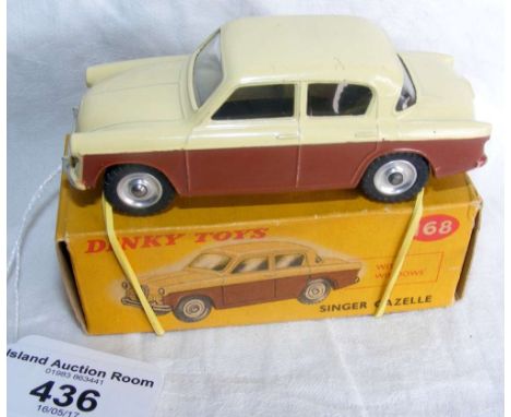 A boxed Dinky Toys No.168 Singer Gazelle in brown and cream