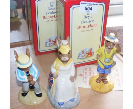 Three boxed Royal Doulton Bunnykins - "Clarinet", "Britannia" and "Tourist"