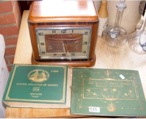 Art Deco mantel clock, together with a Lloyds Register of Yachts - 1934, together with one other book