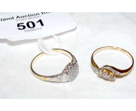 Diamond cluster ring, together with a diamond three stone ring