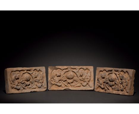 Ca. 960-1234 AD Three very nice Chinese Song Dynasty Terracotta Brick decorated with floral motifs.The Song Dynasty, which ru