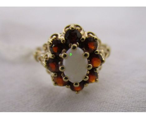 Gold opal & garnet cluster ring