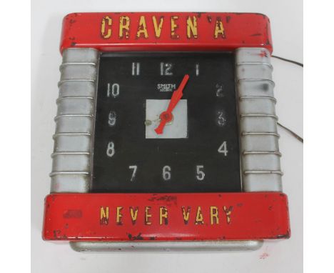 A vintage electric advertisement wall clock Smiths Sectric 'Craven A - Never Vary'. 