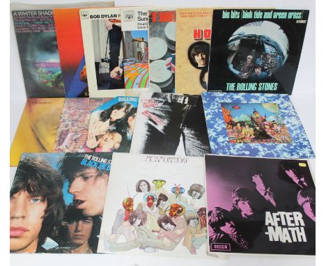 A group of 15 LPs - 9 Rolling Stones, plus Bob Dylan, The Who, The Kinks and The Hollies 