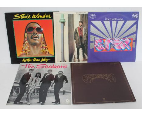 A collection of 5 LPs - The Who Quadrophenia; T Rex Ride a White Swan; The Carpenterrs The Singles 1969-1973, The Seekers; St