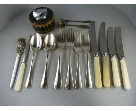 A small quantity of silverplated cutlery - to include letter openers and a table lighter etc