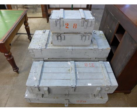 Seven ammunition boxes