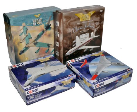 A group of 4 Corgi Aviation Archive die-cast model aircraft, featuring models from the Military Air Power, Classic Jetliners,