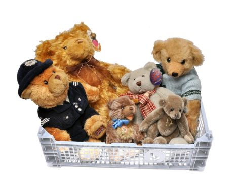 Group of smaller bears to include Metro Bear  'Erin', Keel Toys 'Policeman', Gund Bear 'Joseph,' Penny Chalmers 'Basil,' Stei