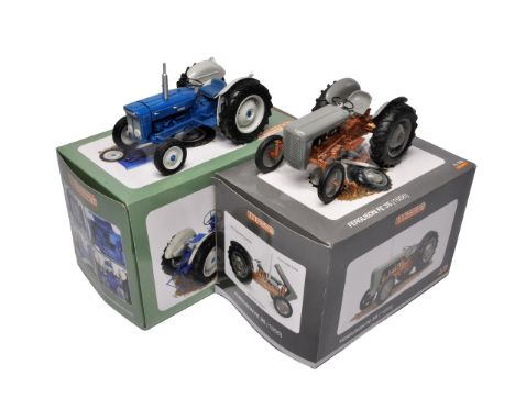 Universal Hobbies 1/16 farm model duo comprising Ferguson FE35 Tractor plus Fordson Super Dexta NP. Both with display wear. F