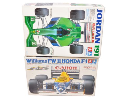 A duo of Tamiya 1:20 scale formula 1 model kits, including the Jordan 191 and Williams FW11 Honda F1. As New.