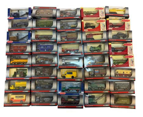 A group of 40 die-cast trucks and commercial vehicles by Corgi and Trackside, mostly in 1:76 scale. This varied lot includes 
