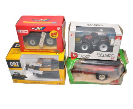 A group of 4 x 1/32 farm model issues comprising Norscot CAT Challenger Tractor, Burago Valtra, Siku Grain Chaser Bin and sin
