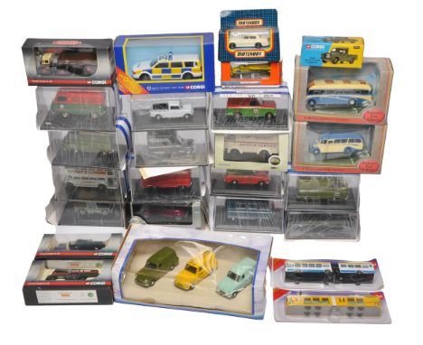 A lot of mixed die-cast models from various manufacturers including Corgi, Matchbox, Oxford Diecast, and Siku. Includes emerg