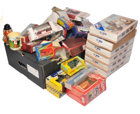 A mixed collection of boxed die-cast vehicles and memorabilia, including a group of boxed Corgi models such as the 50th Anniv