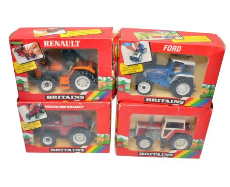 Britains 1/32 farm model issues comprising 4 x older issue tractor models to include Volvo Valmet 805, Massey Ferguson 2680, 
