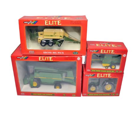 Britains 1/32 farm model issues comprising 4 x Elite Series Models to include John Deere 2266 Combine, Krone Baler, JD6410 Tr