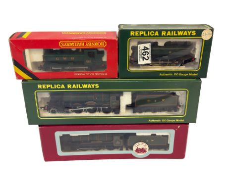 A group of four boxed 00 gauge model locomotives by Hornby, Dapol, and Replica Railways, including R.041 GWR Pannier Tank, D/